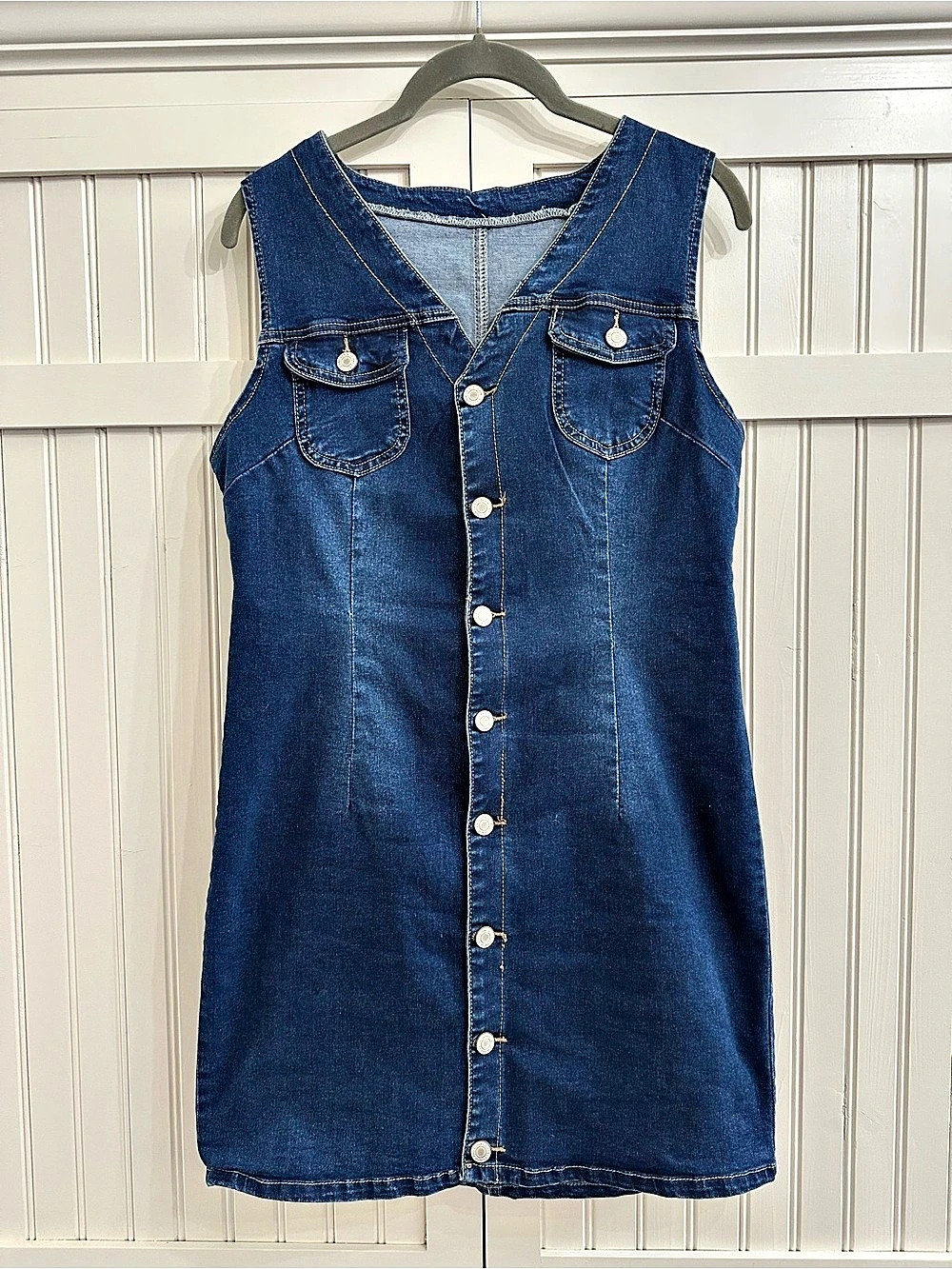 SHEIN Button Front Flap Pocket Denim Dress Large